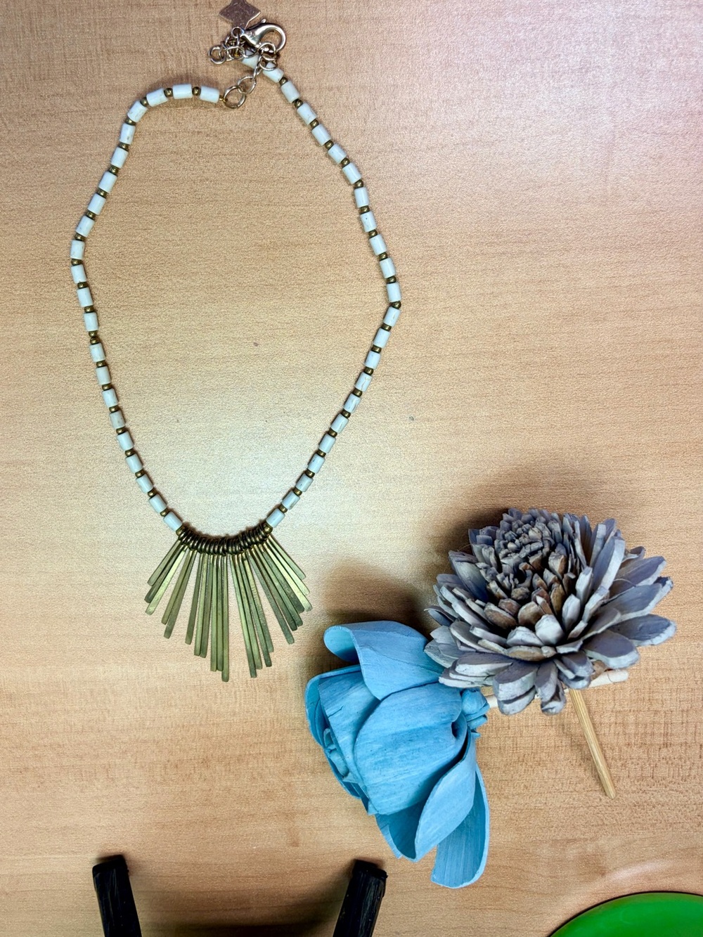 Paparazzi Gold and Cream Beaded Fringe Brutalist Style Necklace